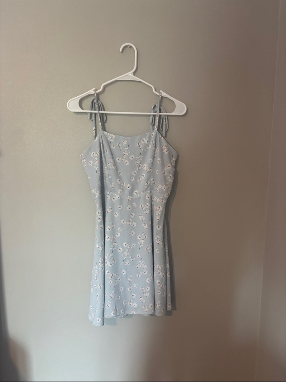 Light Blue Floral Tie-Strap Mini Dress